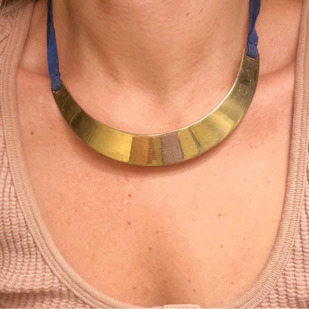 Vintage Ralph Lauren necklace with gold metal and blue suede